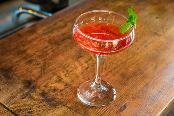 Colorful cocktails on the bar table in restaurant.