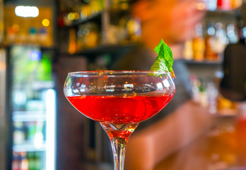 Colorful cocktails on the bar table in restaurant.