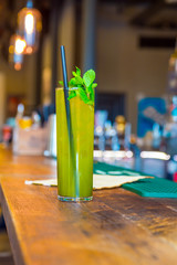Colorful cocktails on the bar table in restaurant.