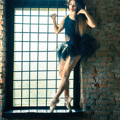 Ballerina dancing indoor, vintage. Healthy lifestyle ballet © petunyia