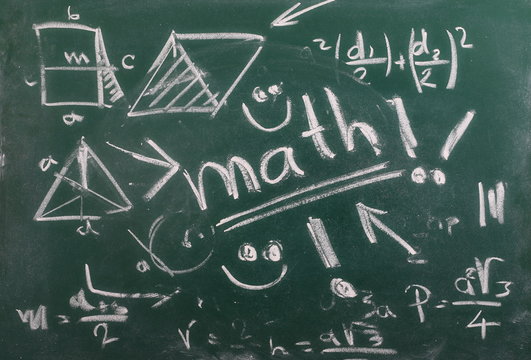 Mathematical equation on chalkboard, blackboard texture