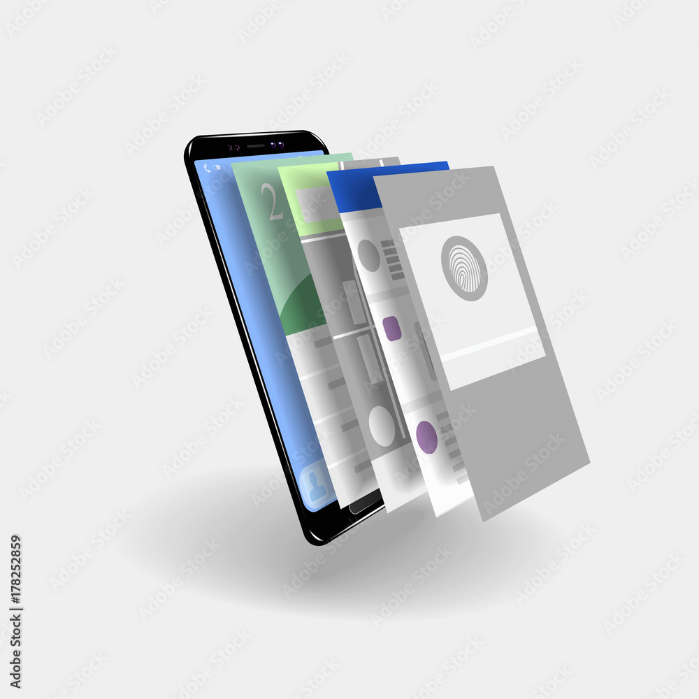 Poster touch screen smartphone with the app pages.