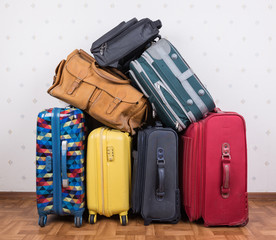 A stack of old suitcases