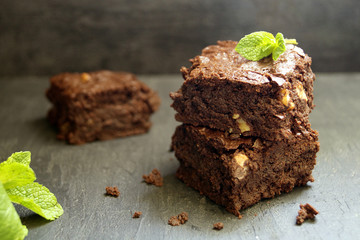 brownie on a dark background. selective focus