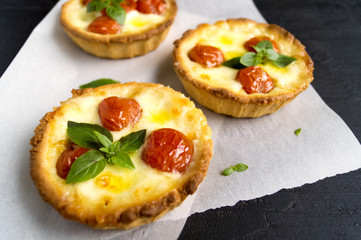 tartlet with mozzarella and cherry tomatoes