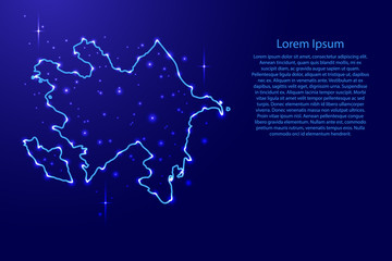 Map Azerbaijan from the contours network blue, luminous space stars for banner, poster, greeting card, of vector illustration