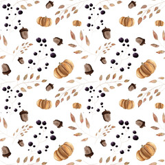 Watercolor autumn seamless pattern hand painted leaves thanksgiving holiday