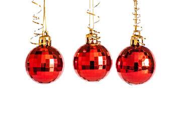 Christmas decoration, red balls and golden ribbons, Festive wallpaper