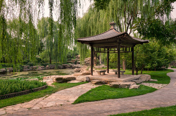 Chinese pavilion in garden, China