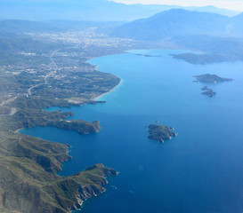 Aerial view over Gocek and Fethiye in Turkey