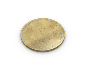 3d illustration of Bitcoin. Physical bit coin. Cryptocurrency. Golden coin with bitcoin symbol isolated on white background