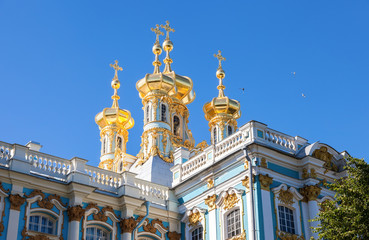 Fototapeta na wymiar Golden domes of the Church in the Catherine Palace. Tsarskoye Selo, Russia