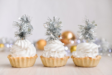 Christmas cakes with decor, ideas for the new year, background