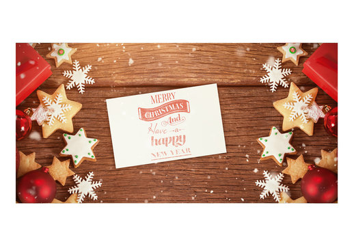 Card with Christmas Cookies on Wooden Table Mockup