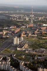 Fototapeta premium Vilnius TV tower, Lithuania picture taken from air baloon