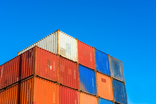 Stacked Cargo Containers in Harbor of Rotterdam, Netherlands