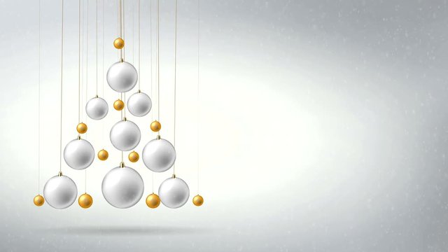 Christmas background with falling Silver and Golden Balls. Merry Xmas and Happy New Year Festive Animation.