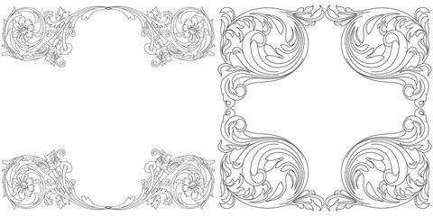 Set of vintage border frame engraving with retro ornament pattern in antique baroque style decorative design. Vector