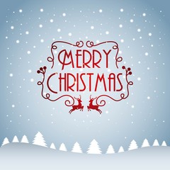 Fototapeta na wymiar merry christmas card tree pine snow falling text decoration