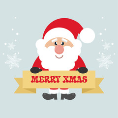 cartoon cute santa claus with sign and decoration