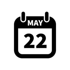 Fototapeta premium Simple black calendar icon with 22 may date isolated on white