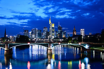Fototapeta na wymiar Panorama of business center in Frankfurt am Main by night