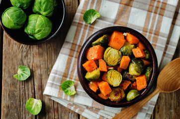 Roasted Sweet potato and Brussels Sprouts