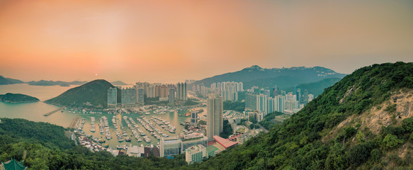 Panorama Aerial view Residential district in Aberdeen and Ap Lei Chau of Hong Kong