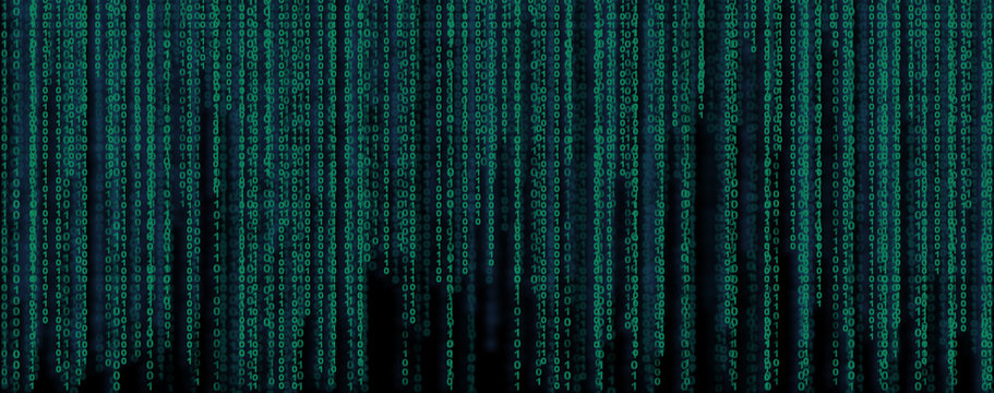 Binary code banner. Data and technology, decryption and encryption