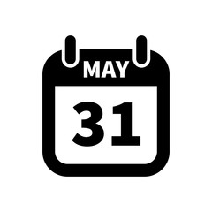 Simple black calendar icon with 31 may date isolated on white