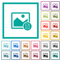 Image properties flat color icons with quadrant frames