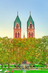 Naklejka premium The Herz-Jesu or the Sacred Heart of Jesus church in Freiburg im Breisgau, Germany