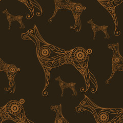 Seamless lace pattern with dog gold