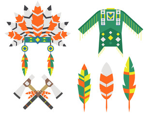 Wild west american indian designed element traditional art concept and native tribal ethnic feather culture vector illustration.