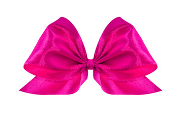 Pink satin gift bow. Ribbon. Isolated on white.