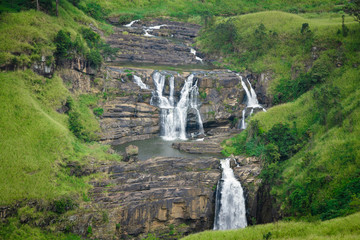 Waterfall in deep forest near Nuwara Eliya in Sri Lanka
