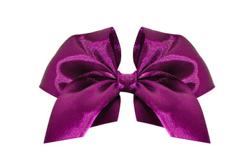 Purple satin gift bow. Ribbon. Isolated on white.