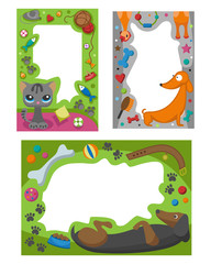 Cute happy birthday pets photo frame birthday design baby celebration vector illustration.