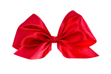 Red satin gift bow. Ribbon. Isolated on white.