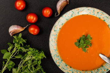 Bowl of Fresh Warming Tomato and Basil Soup