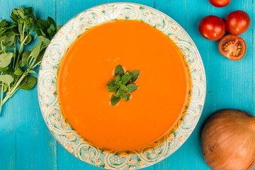Bowl of Fresh Warming Tomato and Basil Soup