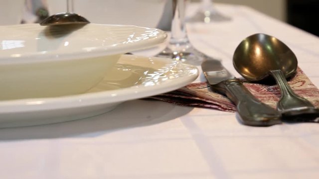 Cutlery on the dining table for luxury restaurants on blurry background.
