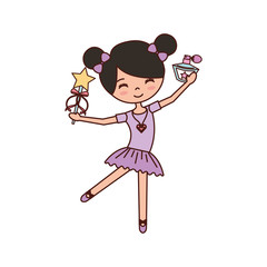 little girl dancer ballet holding magic wand and bottle perfume