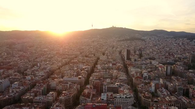 Fly Over of Barcelona at Sunset