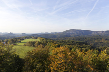 Fototapeta na wymiar Autumn Landscape in the Czech Switzerland with Trees, Czech Republic