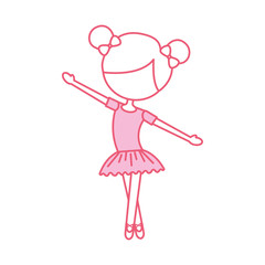 the little girl danced ballet with tutu dress and bun hair