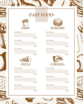 Fast food - monochromatic hand drawn template menu