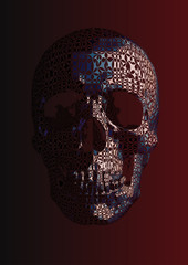 Stylized abstract skull illustration on red BG