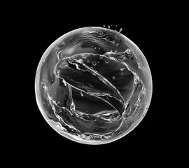 Fotobehang Round sphere made of water isolated on black background © Krafla