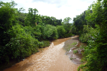 Fototapeta na wymiar Small muddy river after heavy storm